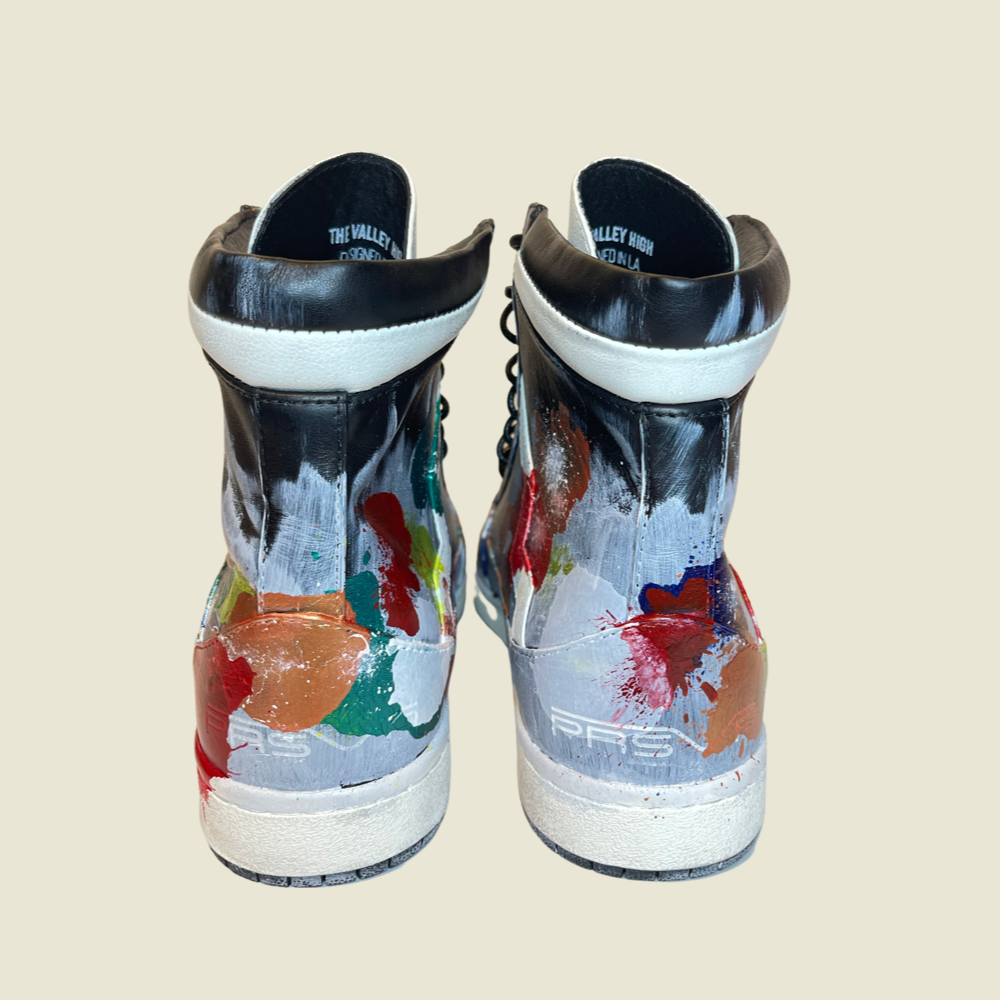 Hand Painted Sneakers the Valley High by PRSVR is Fashion Art as we used our spotted camouflage paint style for our custom sneakers.