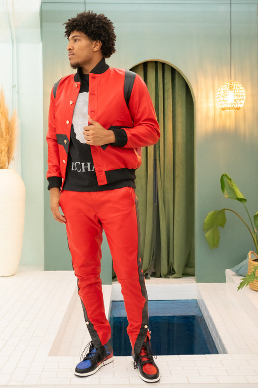 Leather Valley Track Suit (Red/Black)