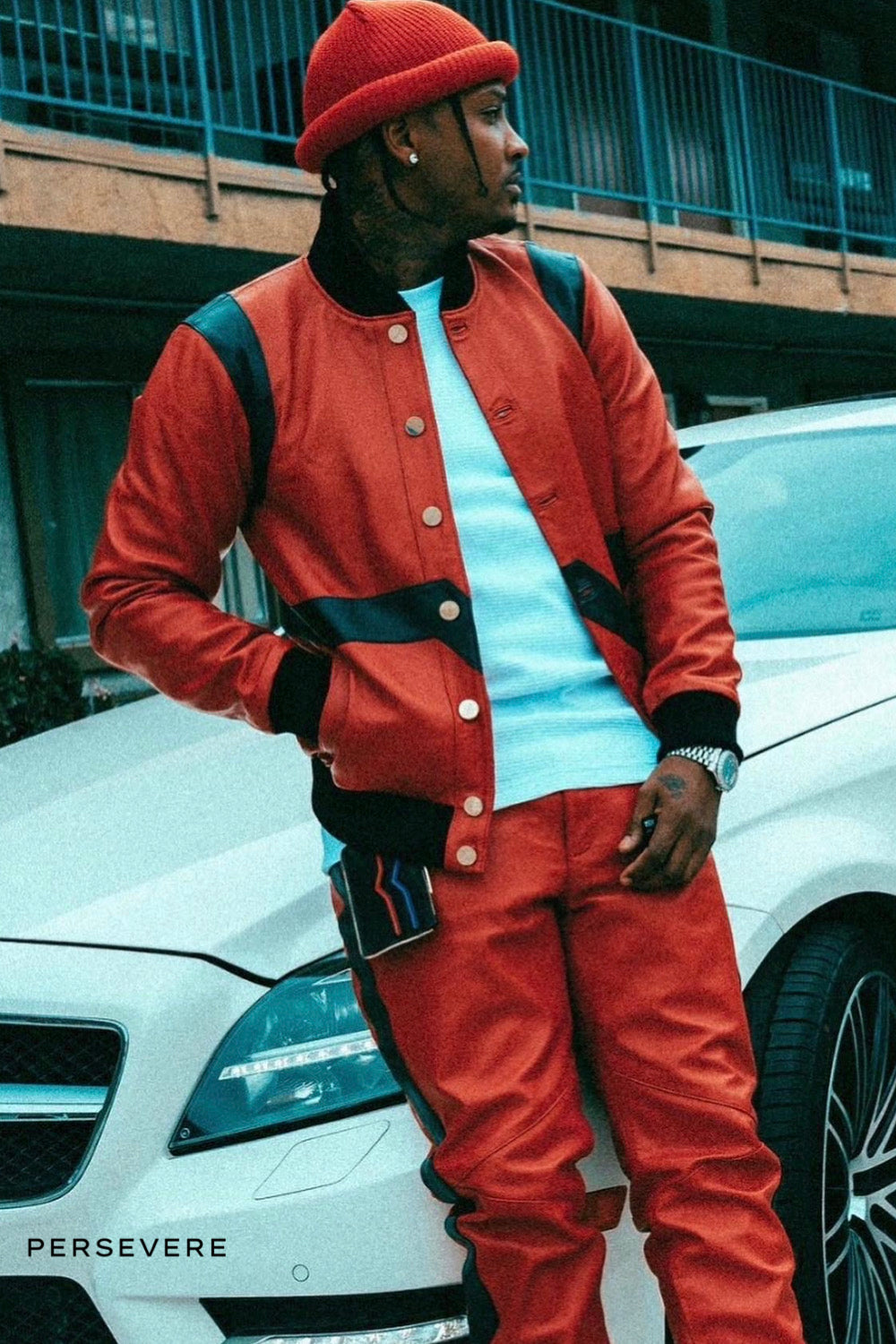 Leather Valley Track Suit (Red/Black)