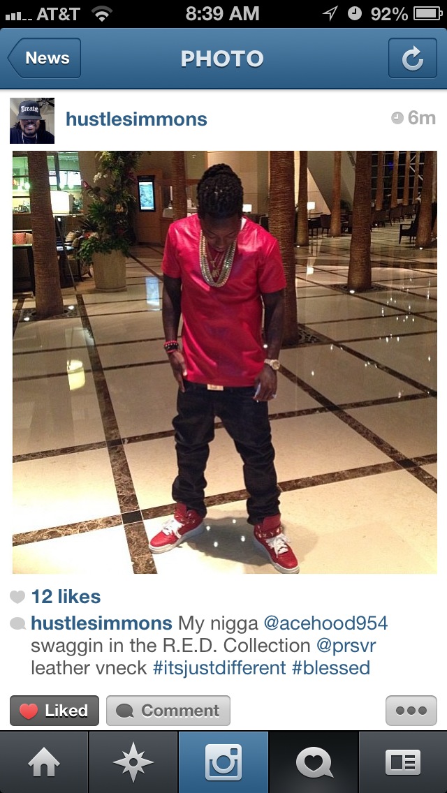 Ace Hood in Red Leather V Neck