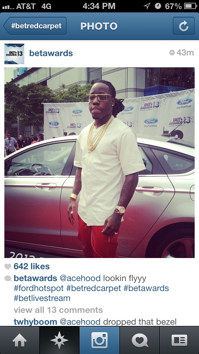 Ace Hood in Red Luxury Track Pants