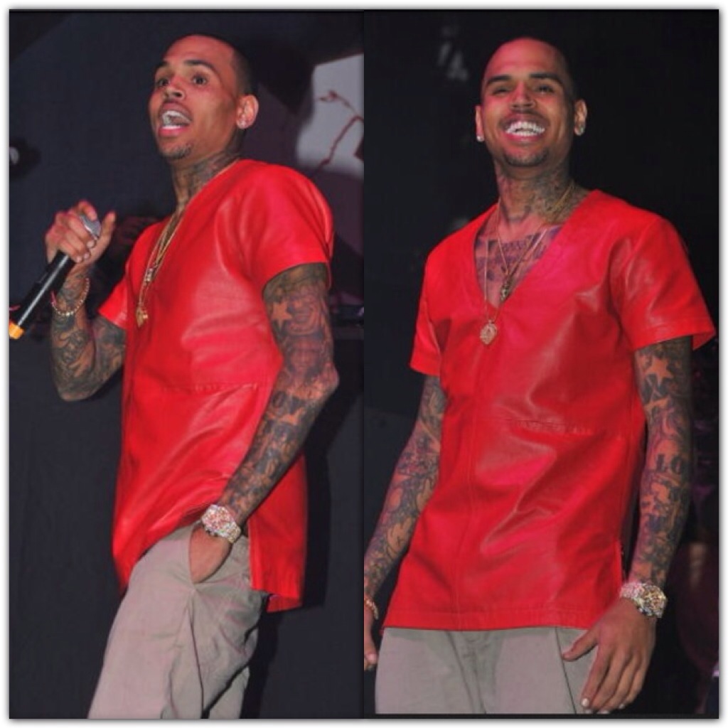 Chris Brown in Red Leather V Neck