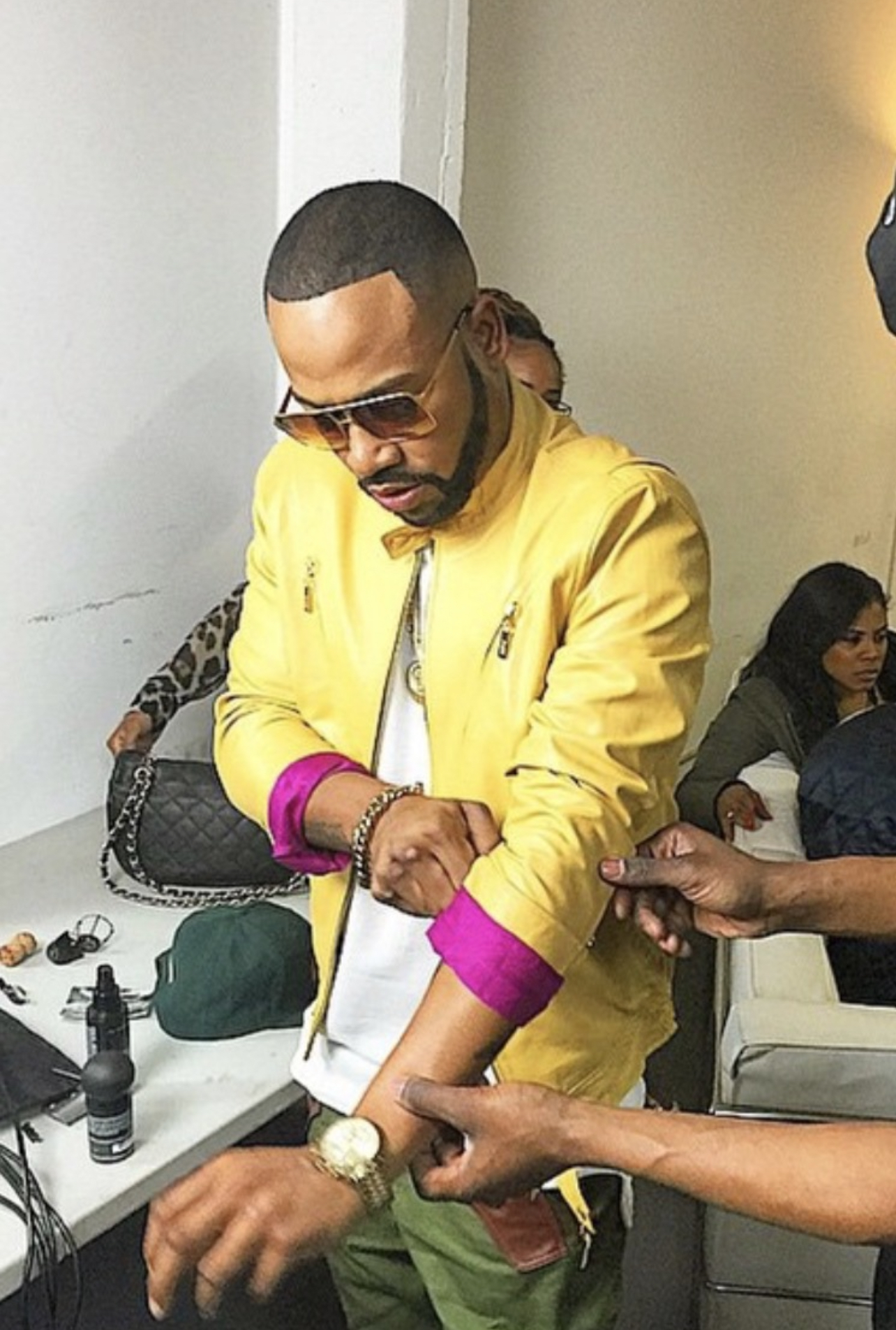 Columbus Short in Mustard Racer Jacket and Flight Pants