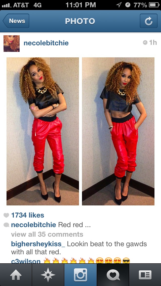 Necole Kane in Ribbed Leather Track Pants