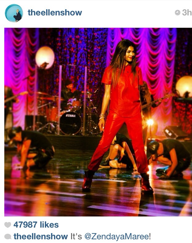 Zendaya in Red Leather Polo and Luxury Track Pants